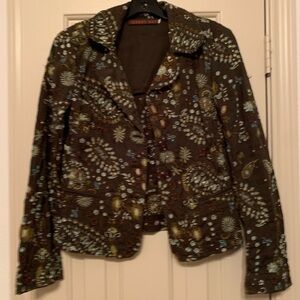 Johnny Was Brown Embellished Blazer